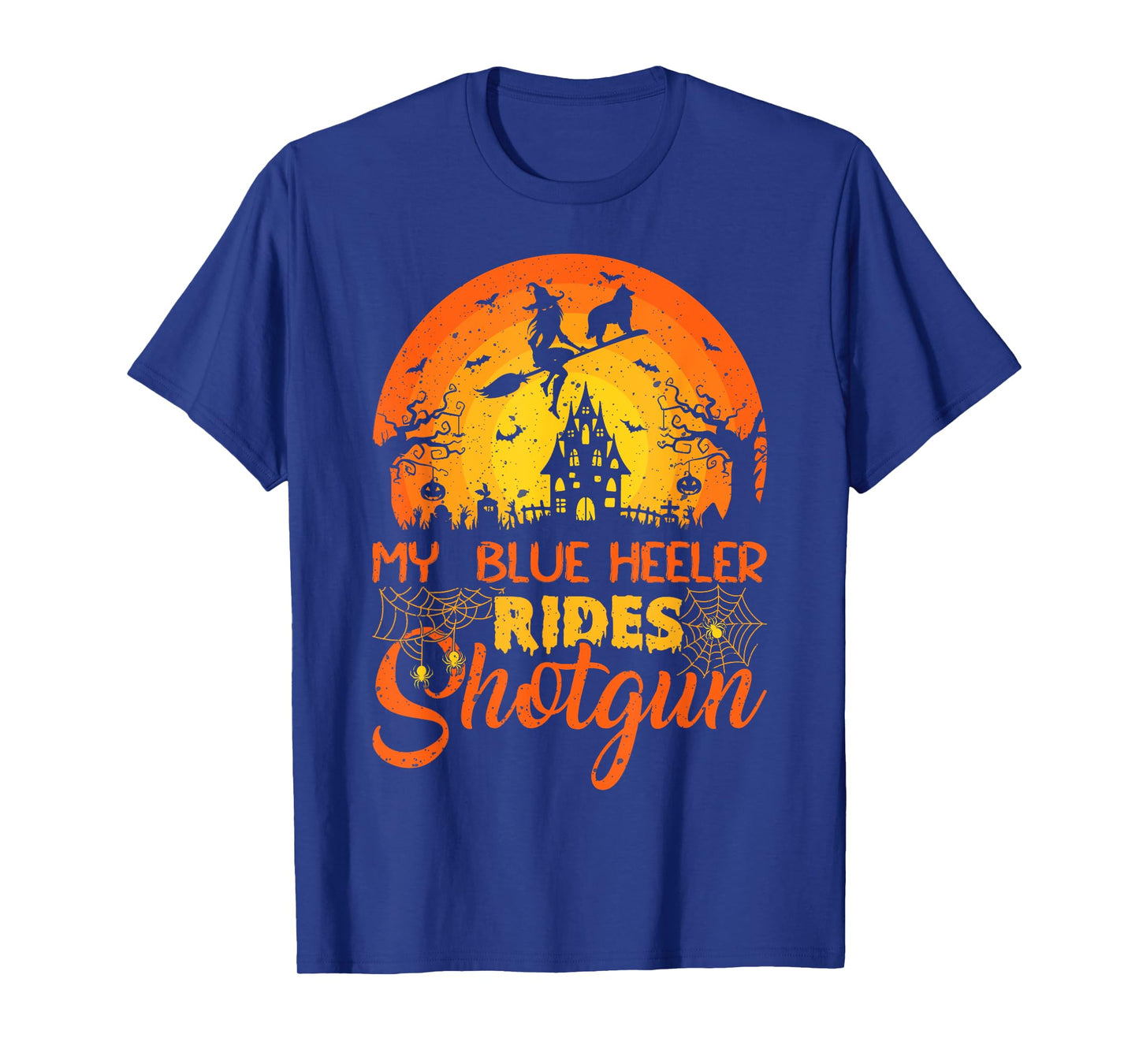 Vintage Sunset My Blue Heeler Dog Ride Shotgun Halloween T-Shirt for Men Women Kids
