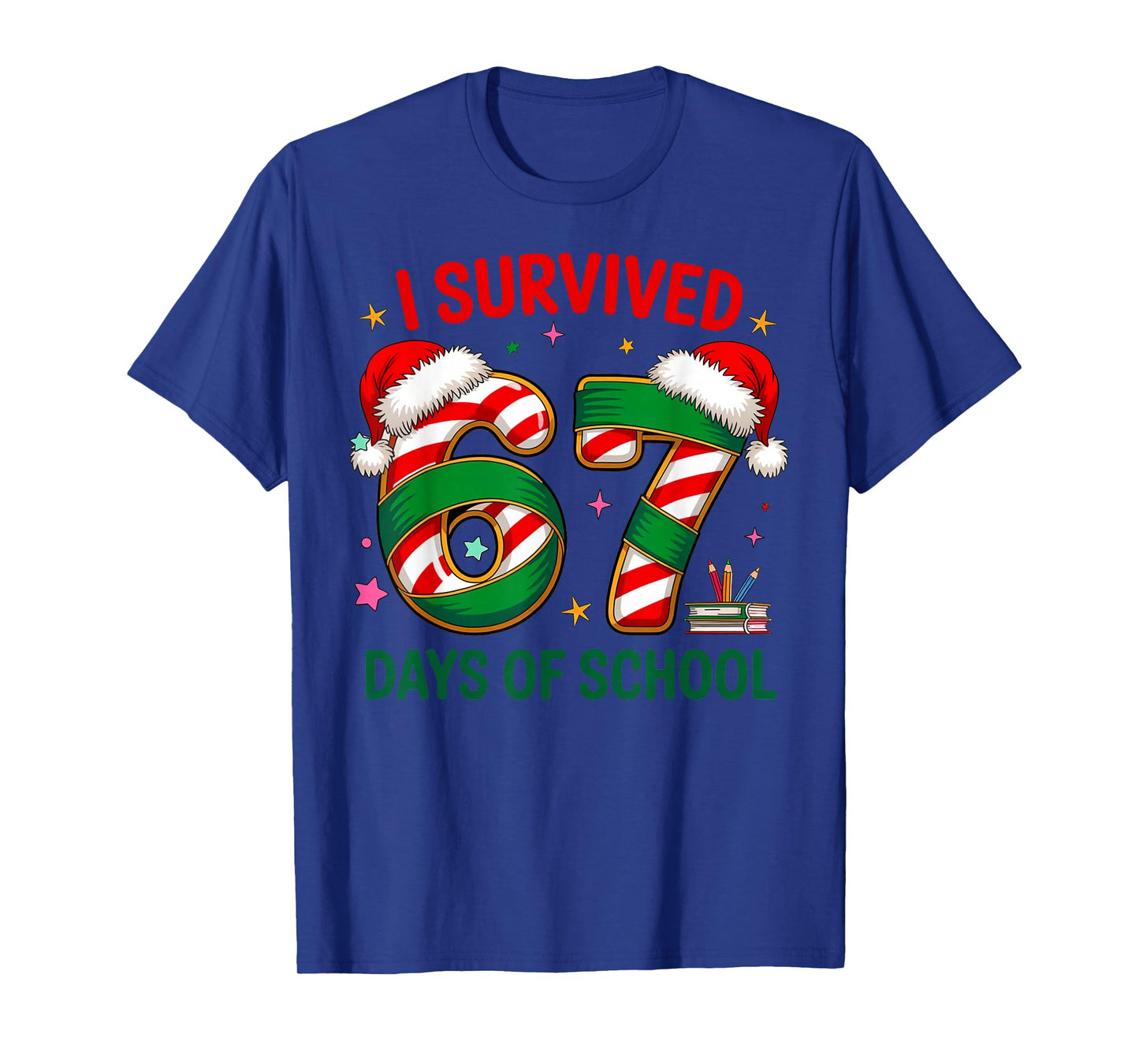 I Survived 67 Days of School Christmas Candy Cane Six Seven T-Shirt