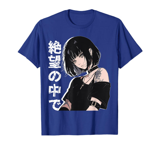 In Despair Emo Anime Girl Alt Aesthetic Kanji Text T-Shirt