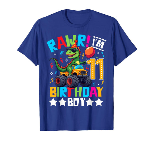 Monster Truck 11th Birthday Shirt Dinosaur Happy Bday T-rex T-Shirt