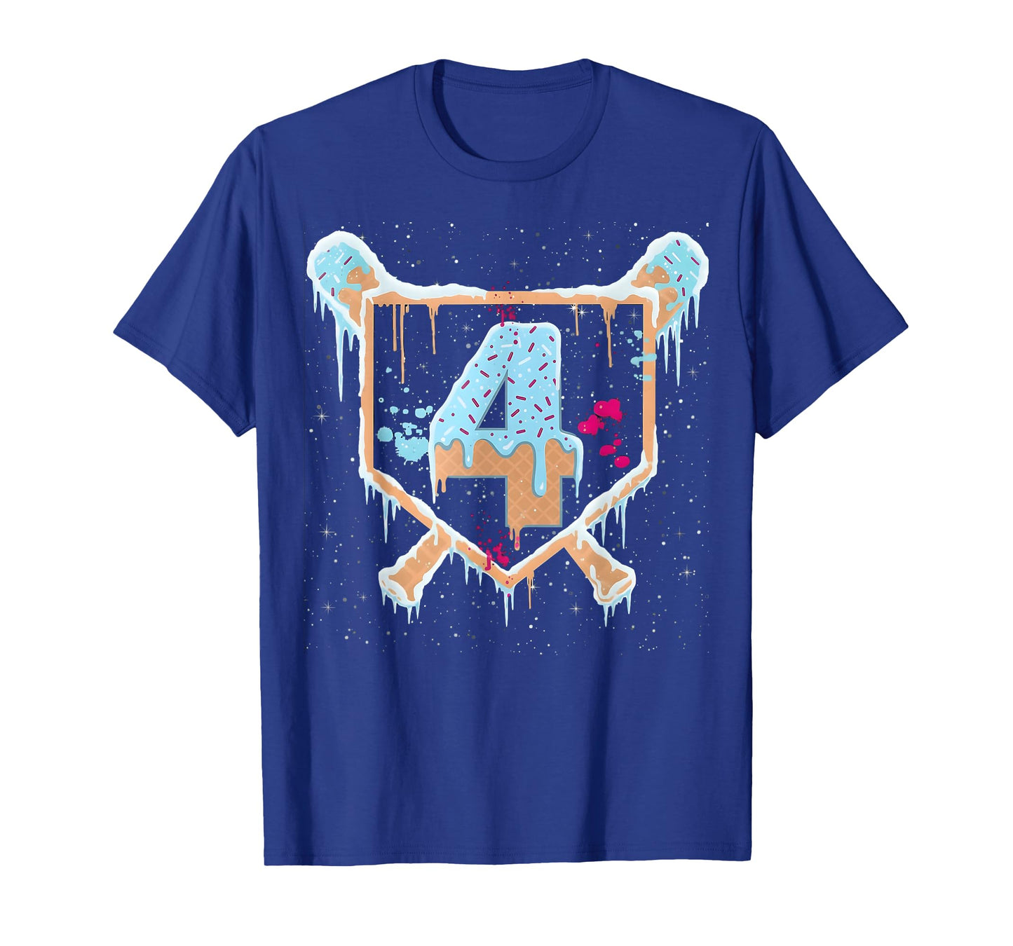 Baseball 4 Year Old Ice Cream Drip 4th Birthday Boy Number 4 T-Shirt