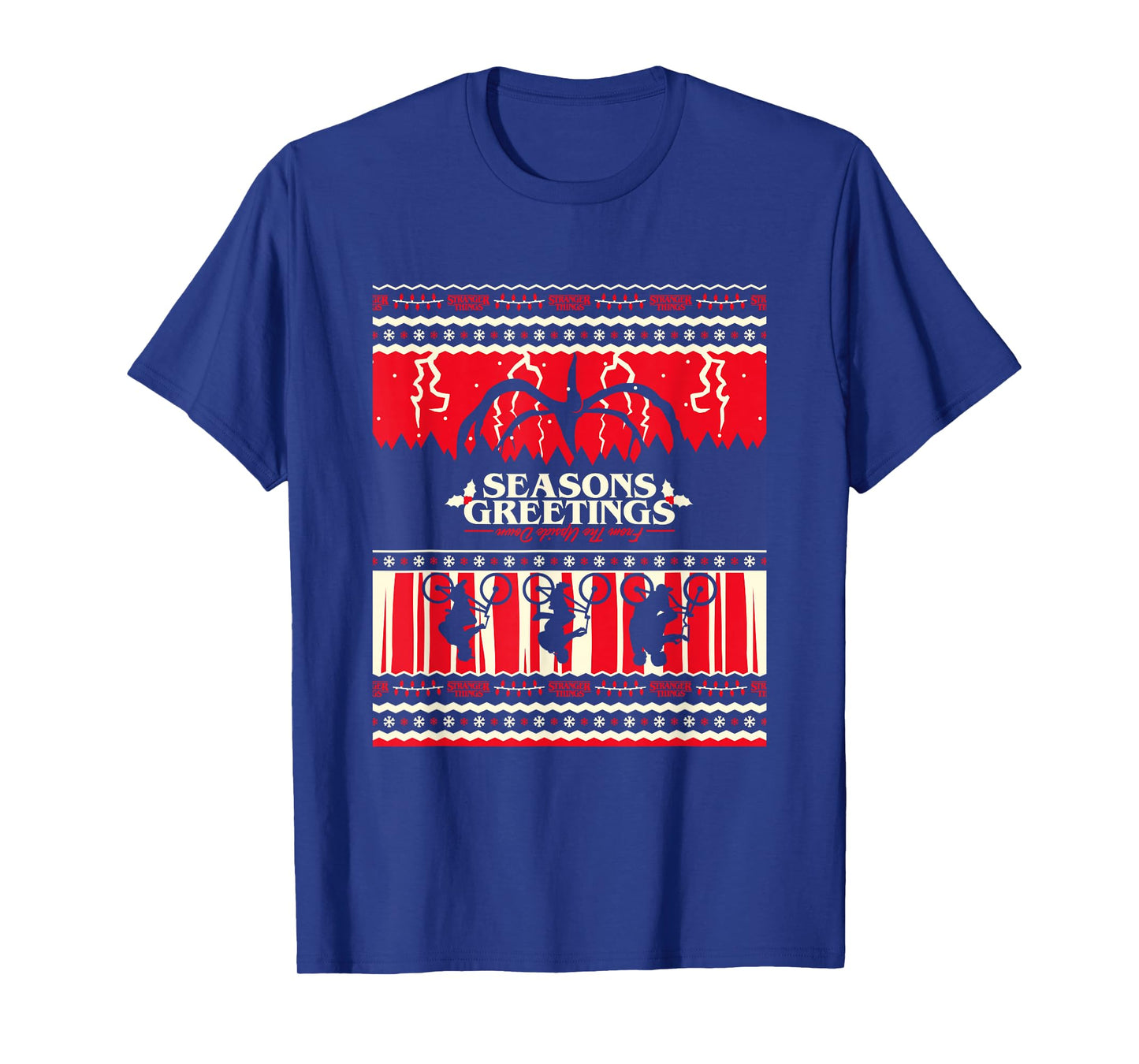 Stranger Things Christmas Seasons Greetings Upside Down Logo T-Shirt