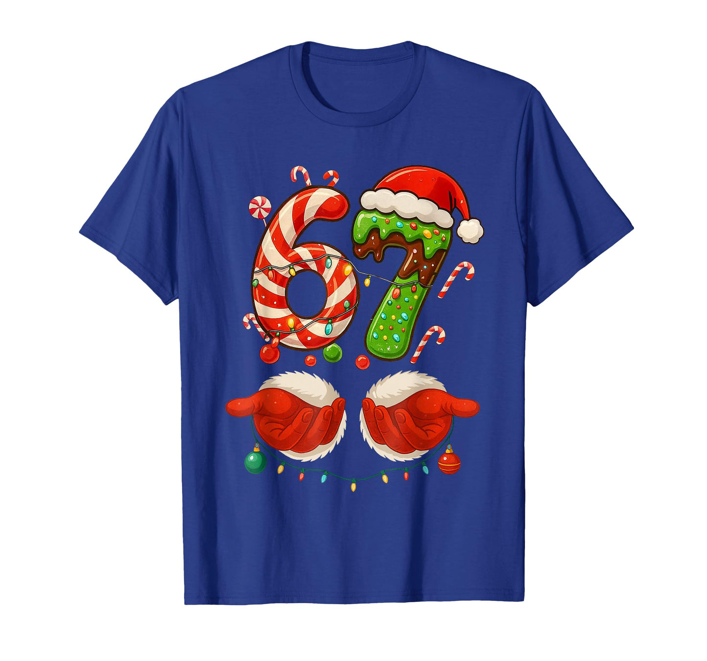 67 Christmas 6 7 Six Seven Meme 67 Candy Cane Xmas Holiday T-Shirt