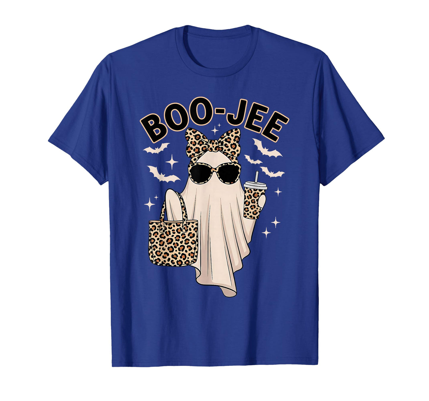 Cute Leopard Boo JEE Ghost Coffee Halloween Costume Women T-Shirt