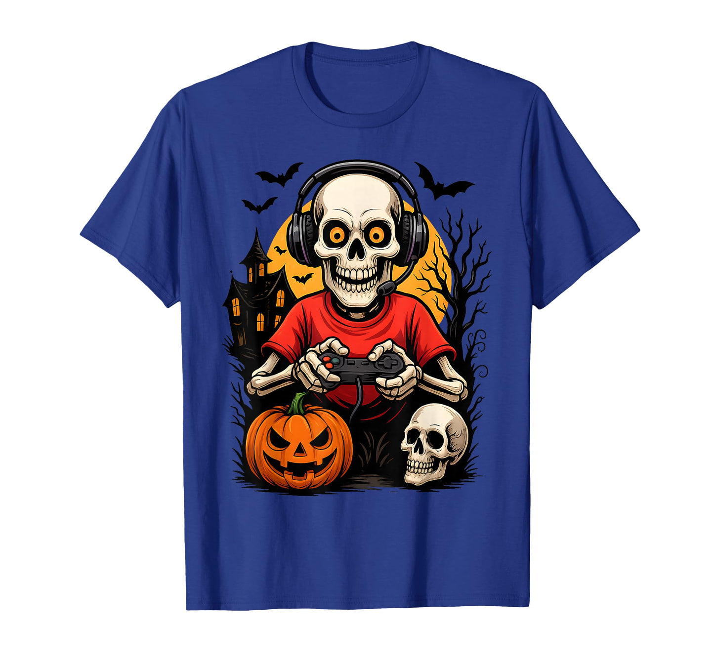 Skeleton Gamer Playing Video Games Halloween Spooky Gaming T-Shirt