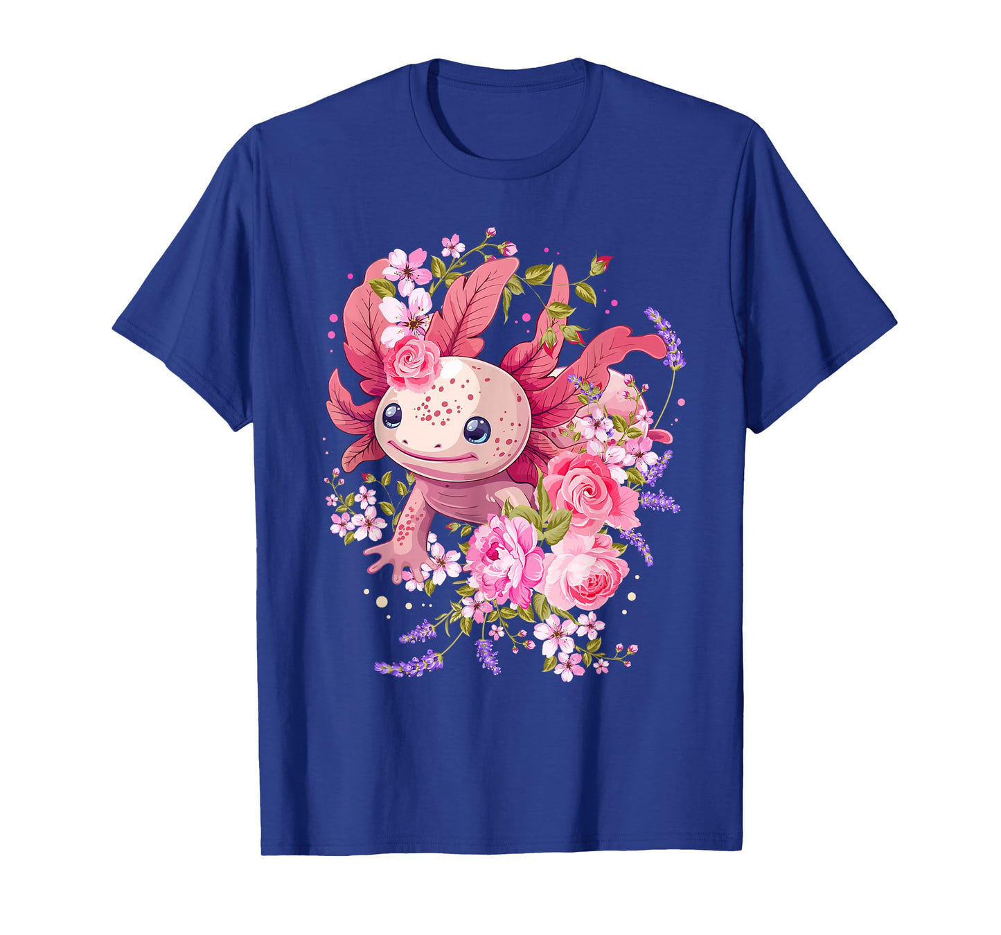 Axolotl Shirts For Girls Women Kids Kawaii Anime Cute Floral T-Shirt