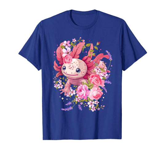 Axolotl Shirts For Girls Women Kids Kawaii Anime Cute Floral T-Shirt