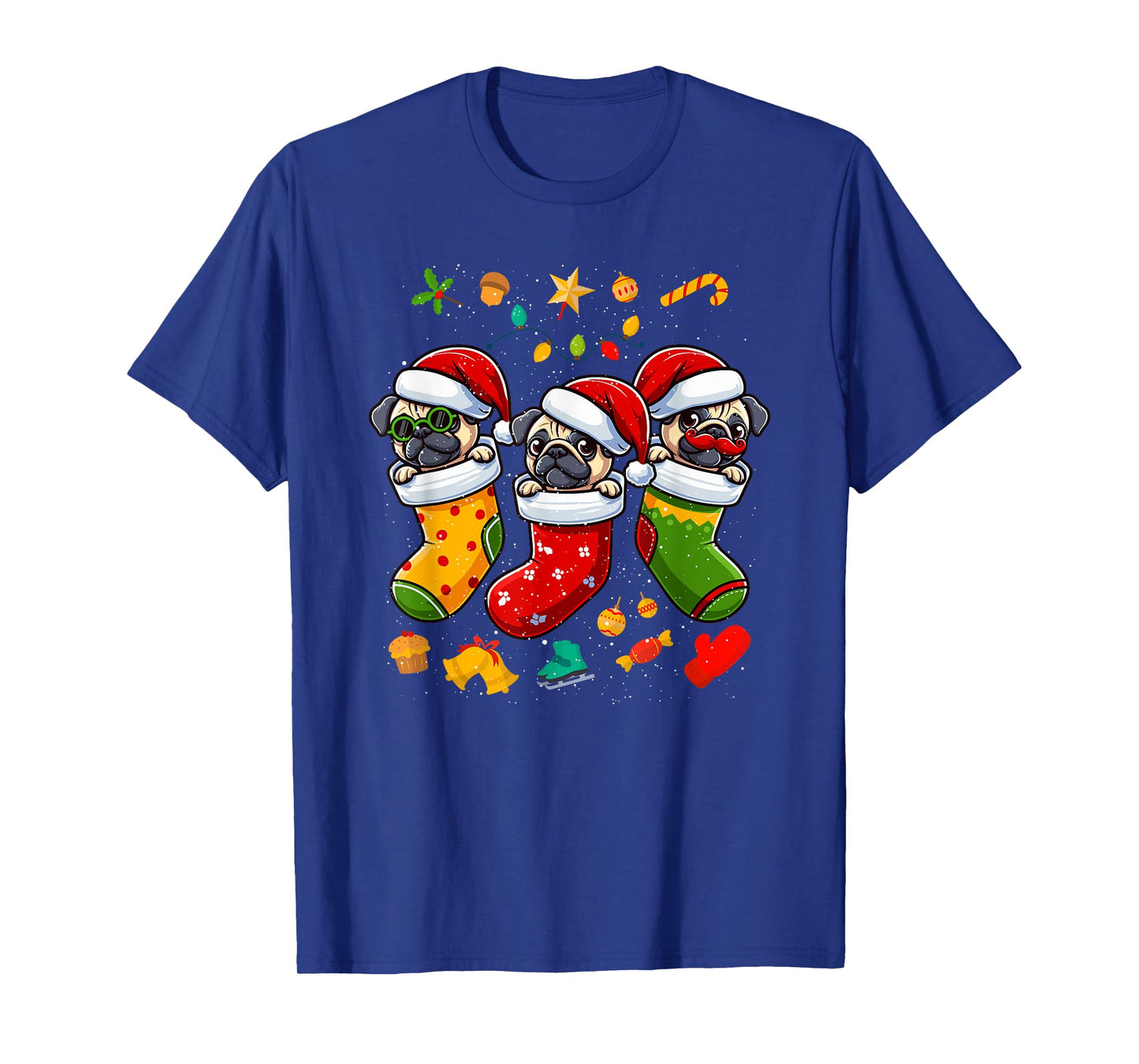 Pug Santa Claus Christmas Stocking Dog X-Mas Dogs T-Shirt