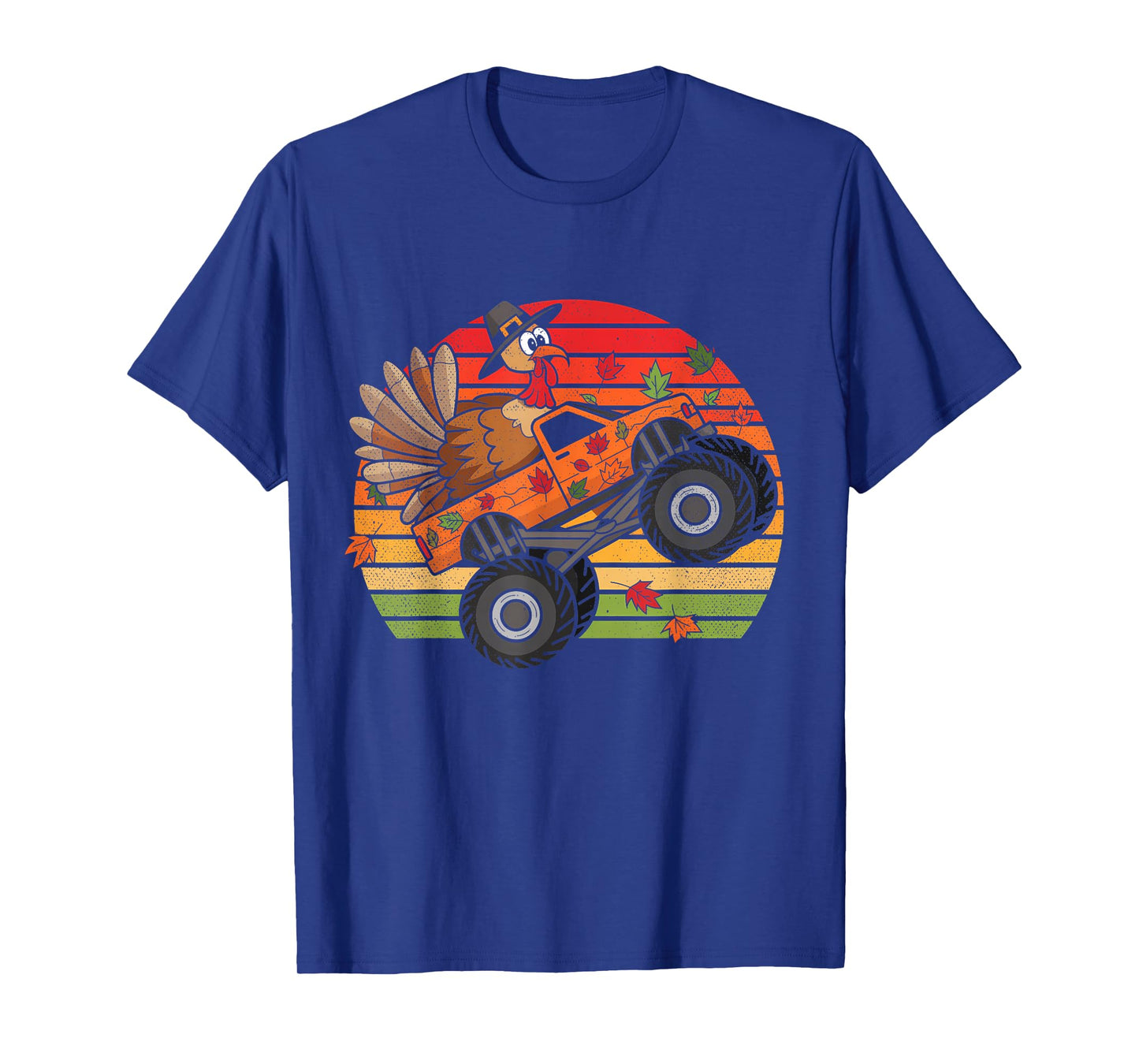 Kids Monster Truck Turkey Sunset Retro Thanksgiving Boy Kid T-Shirt