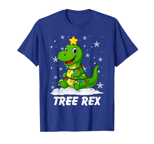 Tree Rex Dinosaur T Rex Christmas Tree Lights Xmas Boys Kids T-Shirt