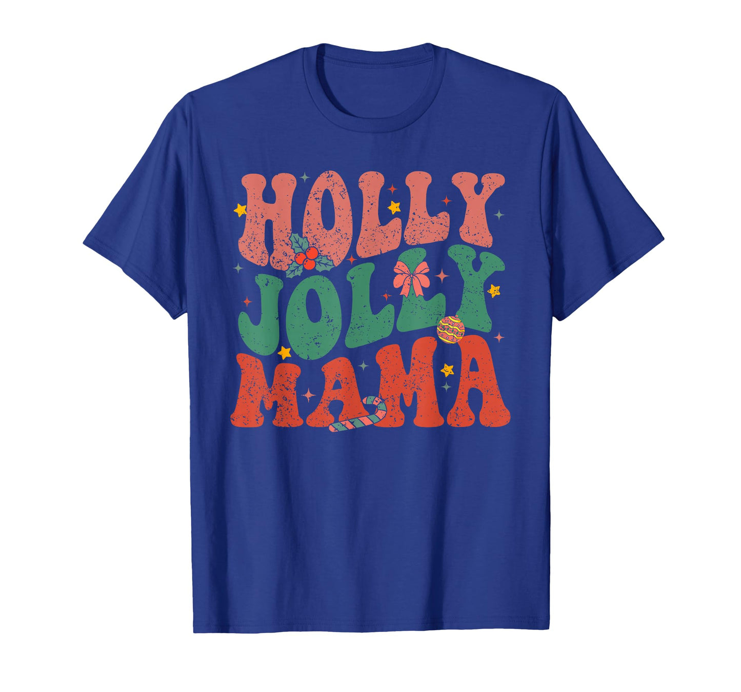 Retro Holly Christmas Jolly Mama, Merry Christmas Holiday T-Shirt