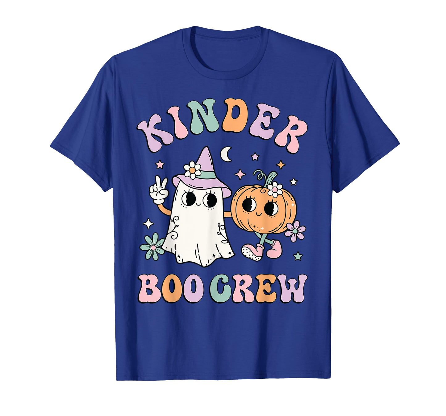 Kinder Boo Crew Halloween Floral Ghost Kindergarten Teacher Men Women Kids T-Shirt