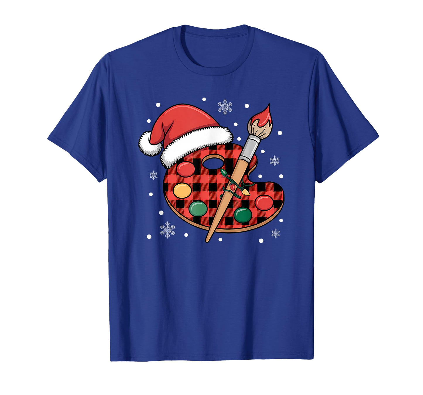 Buffalo Plaid Artist Palette with Santa Hat Holiday Painting T-Shirt
