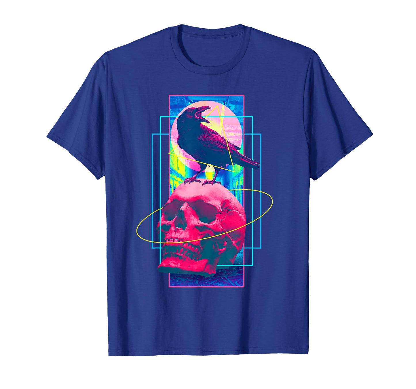 Vaporwave Skull Crow Halloween Retro Aesthetic Art T-Shirt