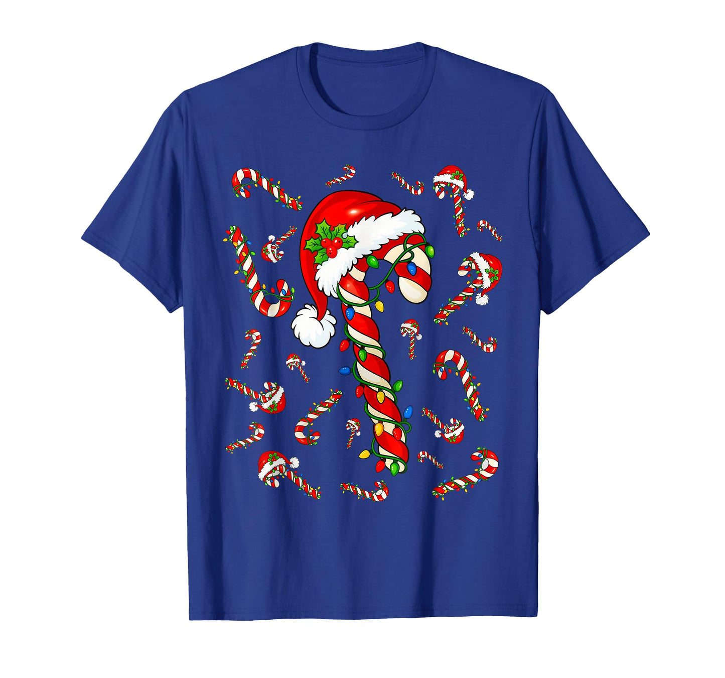 Red and White Candy Cane Santa Christmas Xmas Lights T-Shirt