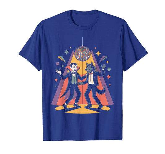 Vampire and Werewolf Dancing Monster Disco Party Halloween T-Shirt