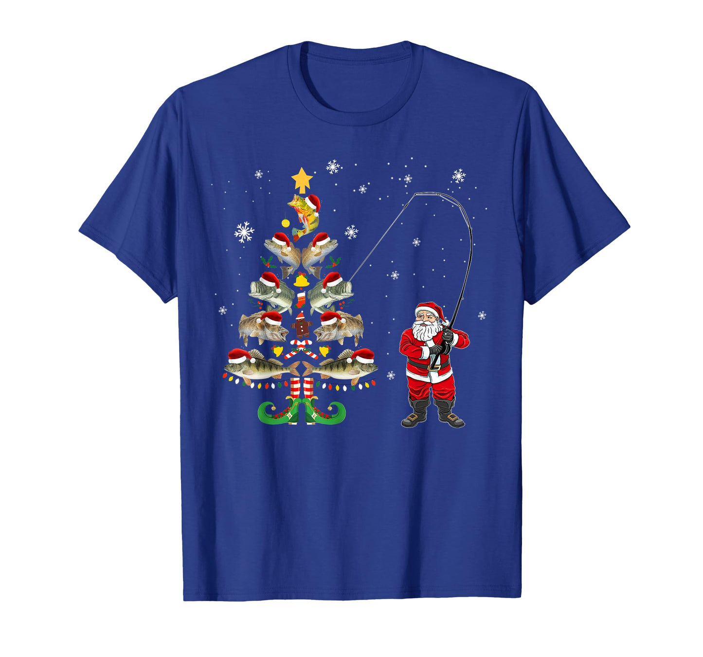 Fishermans Christmas Pajama Gift Tree Lights Merry Fishmas T-Shirt