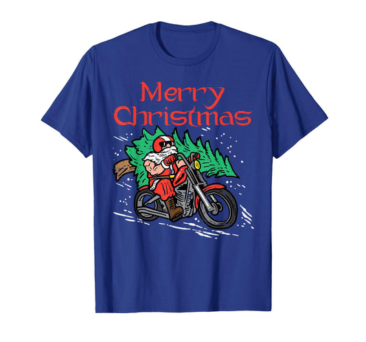 Merry Christmas Biker Santa Xmas Motorcycle Big Bike Dad Men T-Shirt