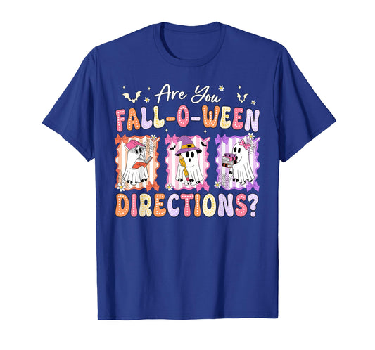 Retro are You Fall O Ween Directions Teacher Halloween Ghost T-Shirt