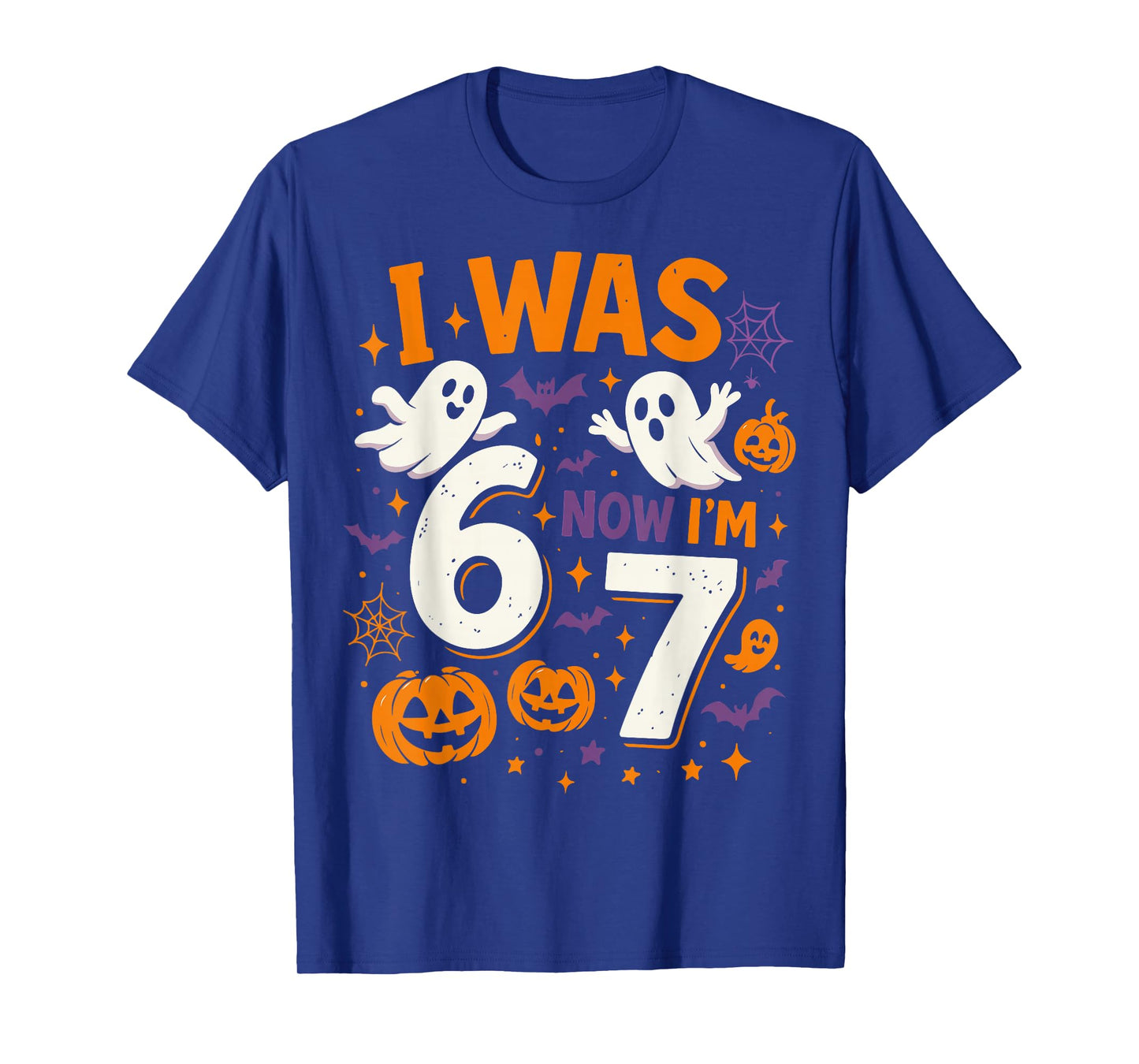 7 Year Old Birthday I was 6 Now I'm 7 Funny Halloween Ghost T-Shirt