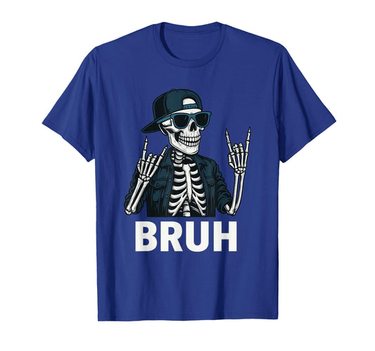 Cool Bruh Skeleton Rock On Halloween Men Teens Boys Kids T-Shirt