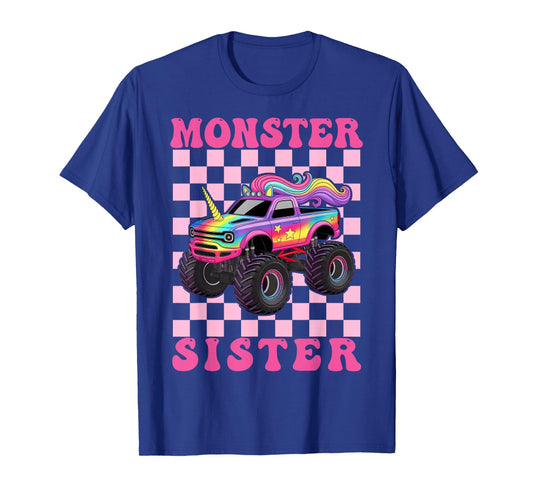 Monster Truck Sister Pink Monster Trucks Lover Groovy T-Shirt
