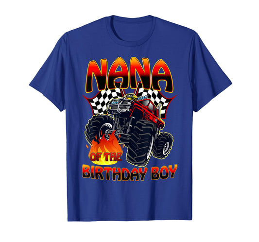 Nana of The Birthday Boy Monster Truck Racing Cars Matching T-Shirt