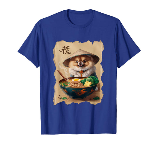 Men Woman Kawaii Eating Ramen Japanese Pomeranian T-Shirt
