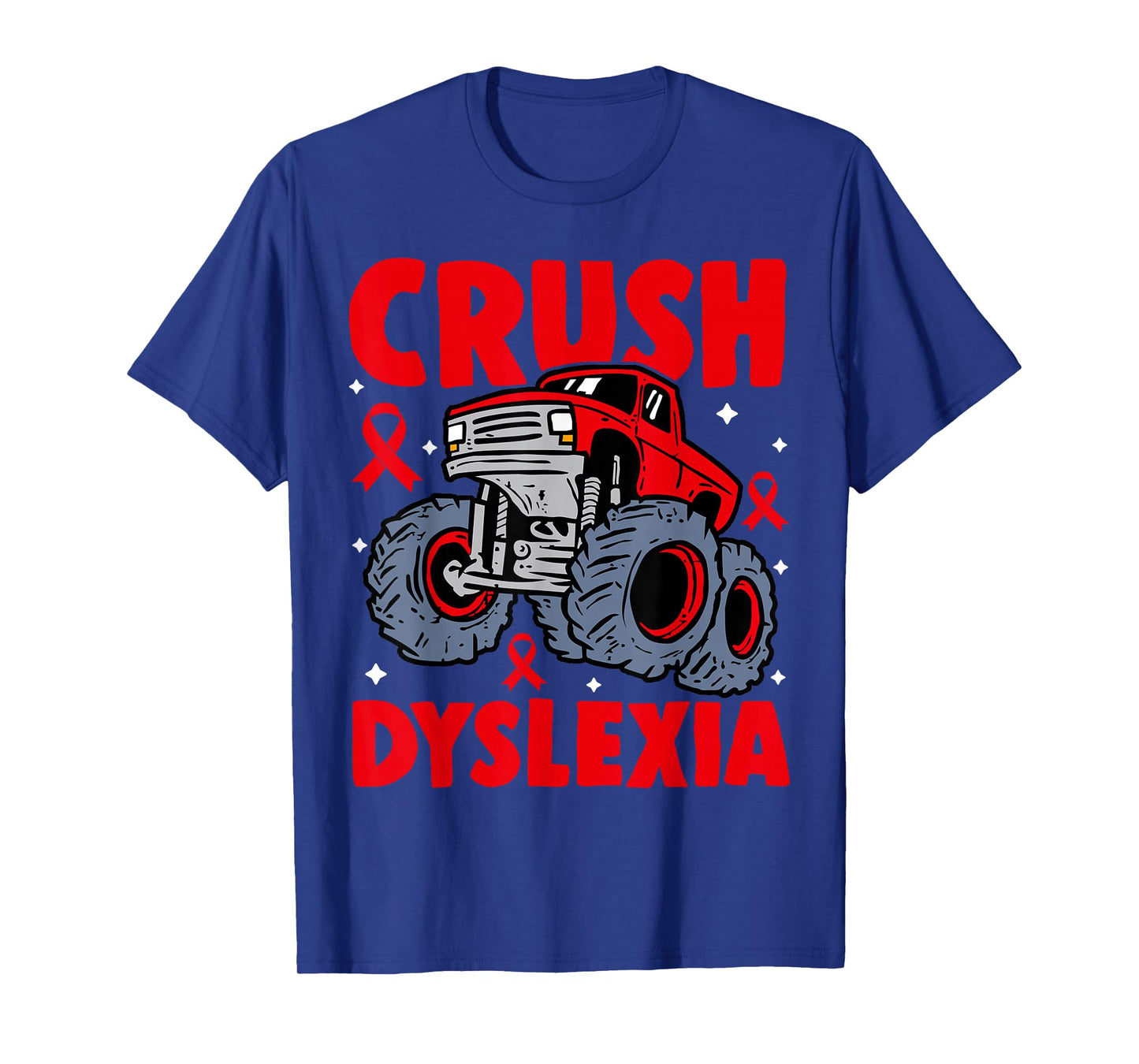 Crush Dyslexia Awareness Monster Truck Red Kids Boys Girls T-Shirt