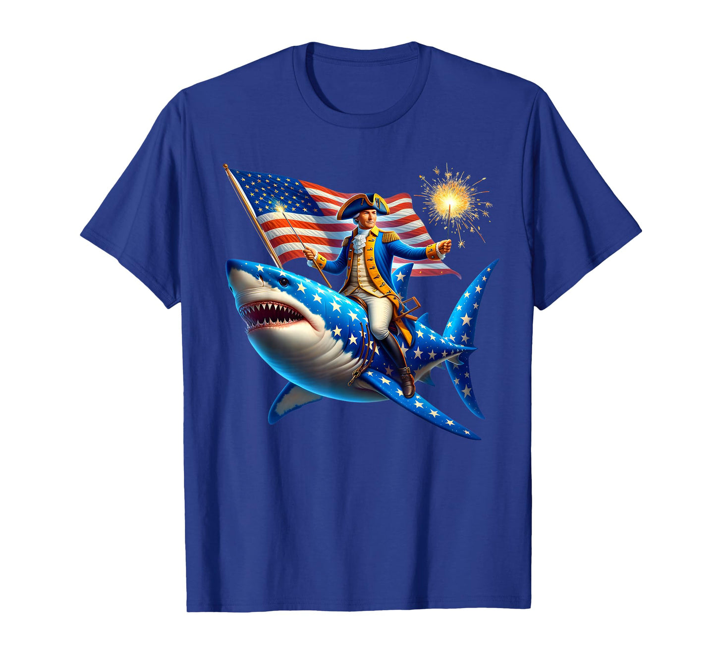Washington Riding Shark Funny July 4th American Flag Patriot T-Shirt