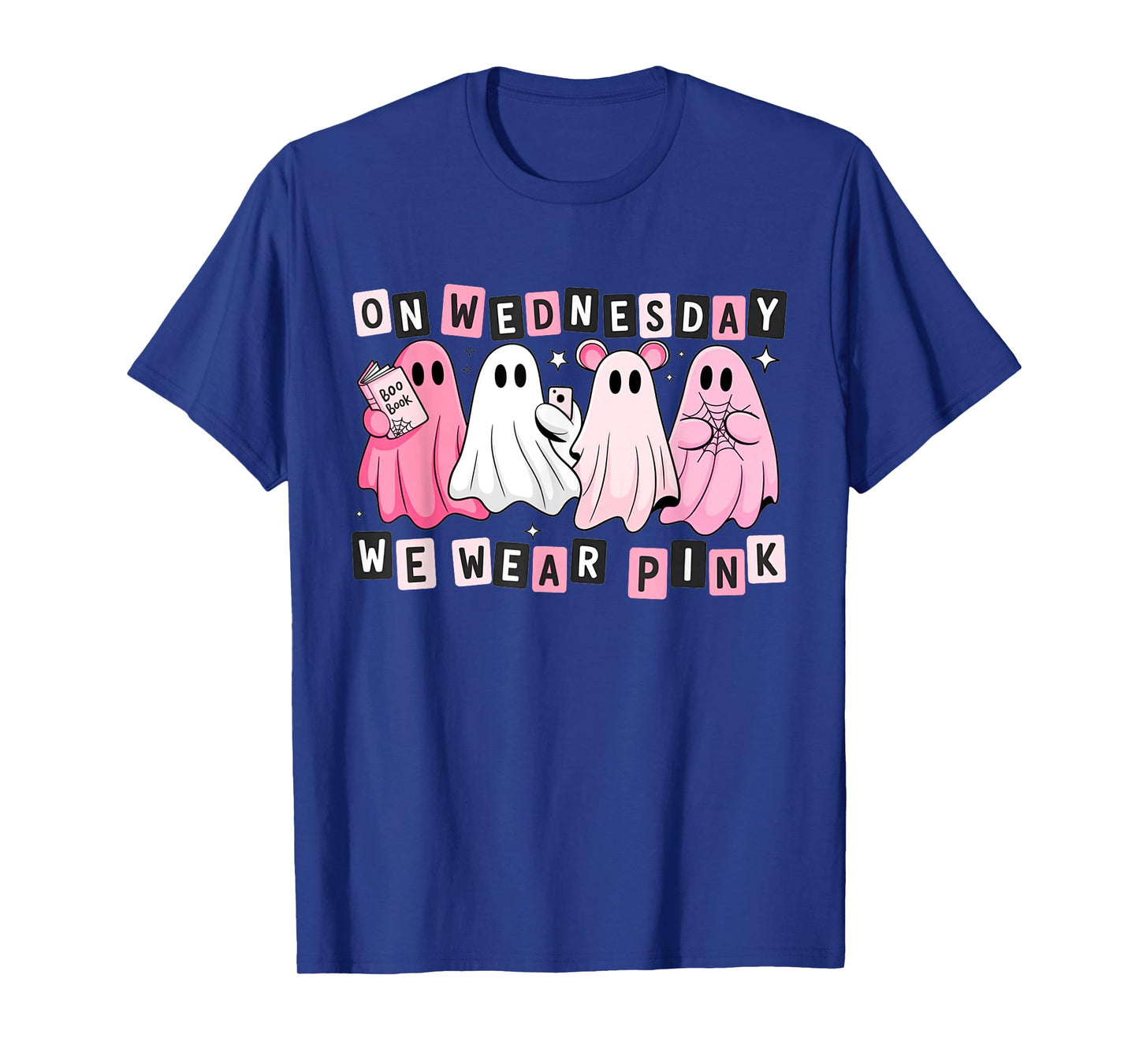 FUUNY On Wednesday We Wear Cute Pink Ghost Halloween T-Shirt