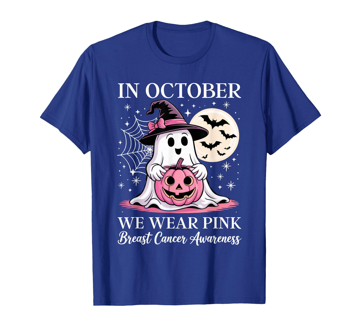 in October We Wear Pink Ghost Cute Breast Cancer Awareness T-Shirt