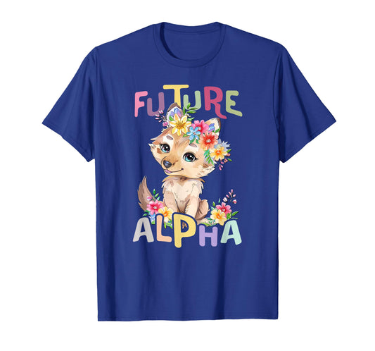 future alpha wolf with flowers cute wolves animal moon T-Shirt