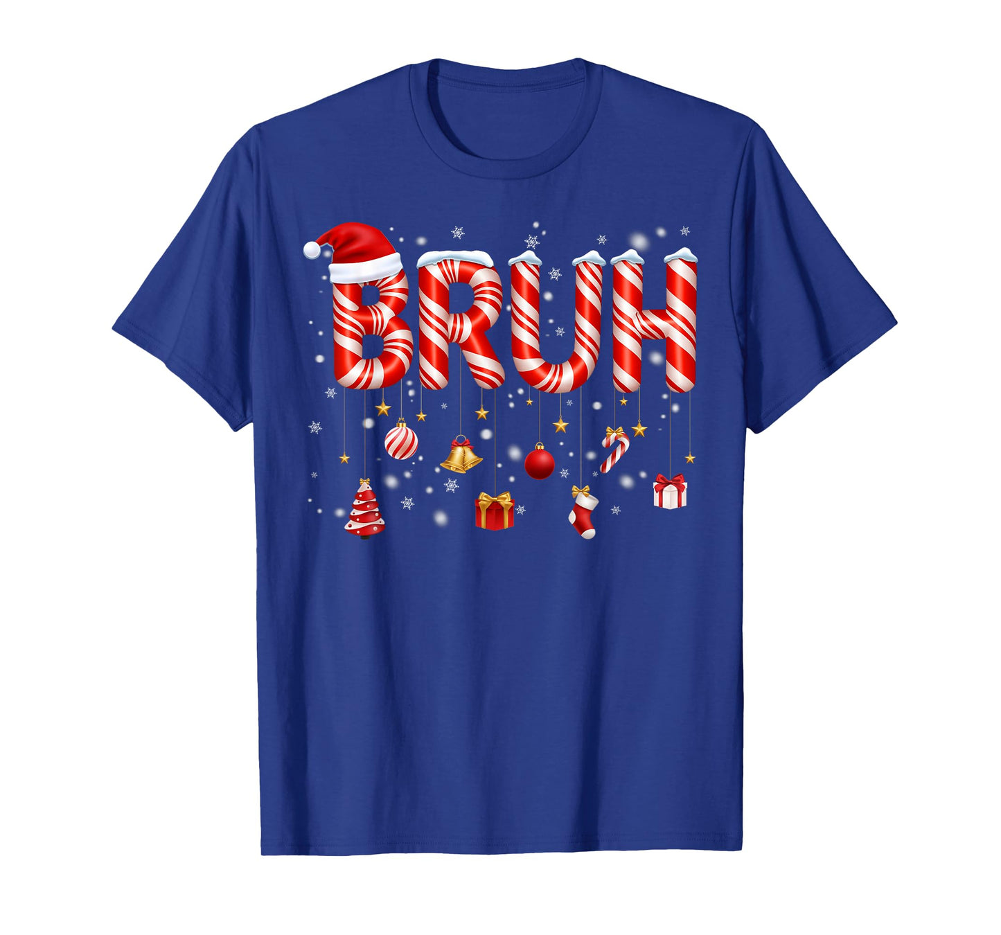 Bruh Candy Cane Santa Hat Snowflake Christmas Xmas Men Boy T-Shirt