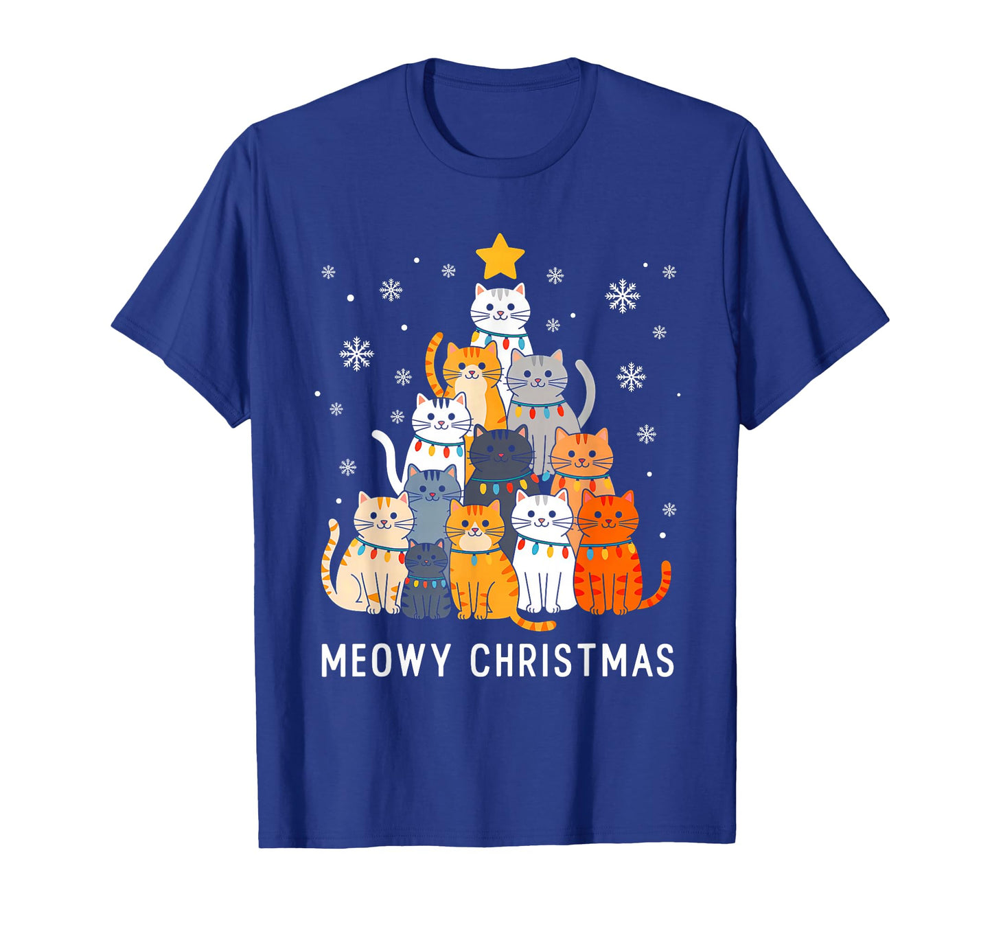 Cute Cat Meowy Christmas Tree Lights Santa Hat Xmas Pajamas T-Shirt