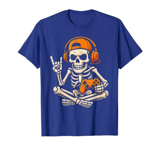 Boys Halloween Skeleton Gamer Video Gaming Teenage Kids Men T-Shirt