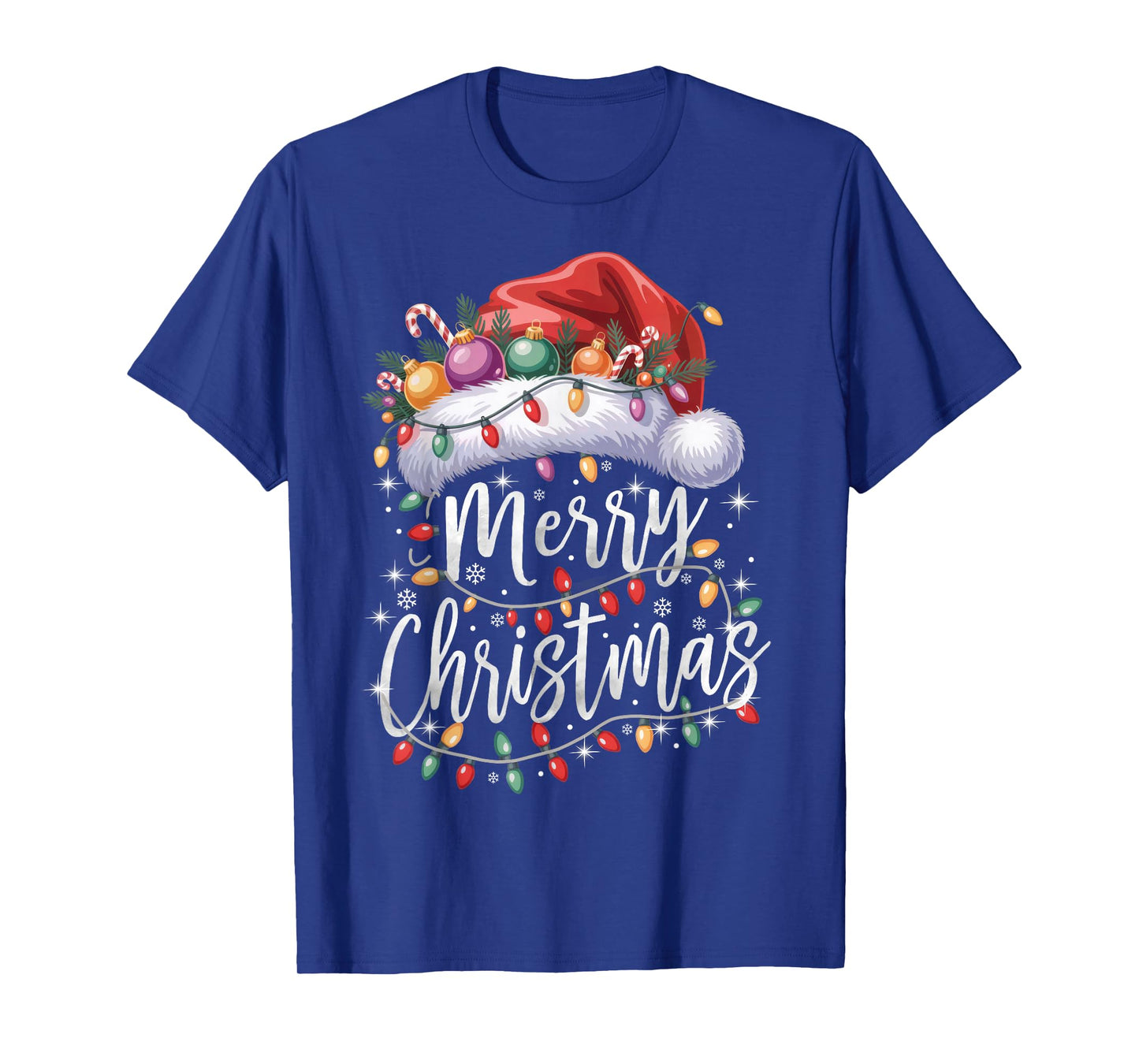 Merry Christmas Lights Red Santa Hat Family Matching Xmas T-Shirt