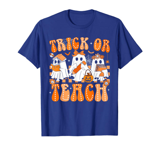Groovy Teacher Halloween Trick or Teach Ghost Men Women Kids T-Shirt