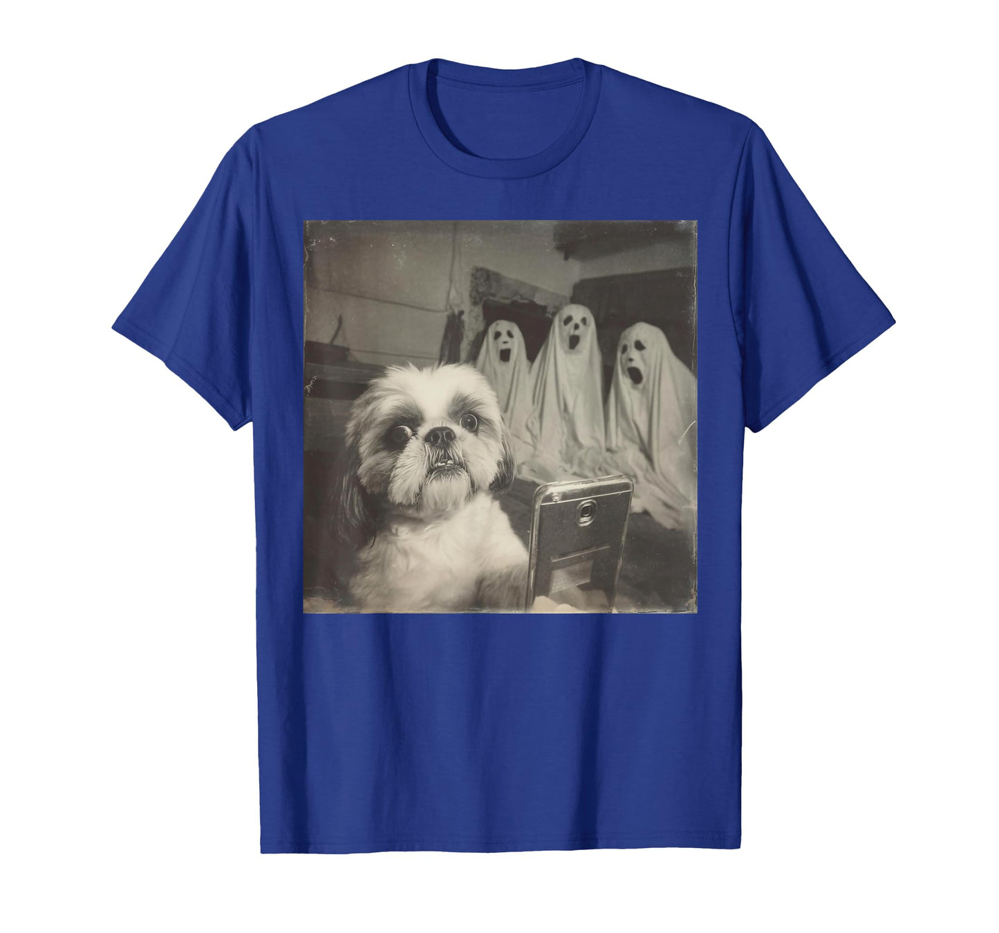 Shih Tzu Selfie with Ghosts Funny Halloween Retro Dog T-Shirt