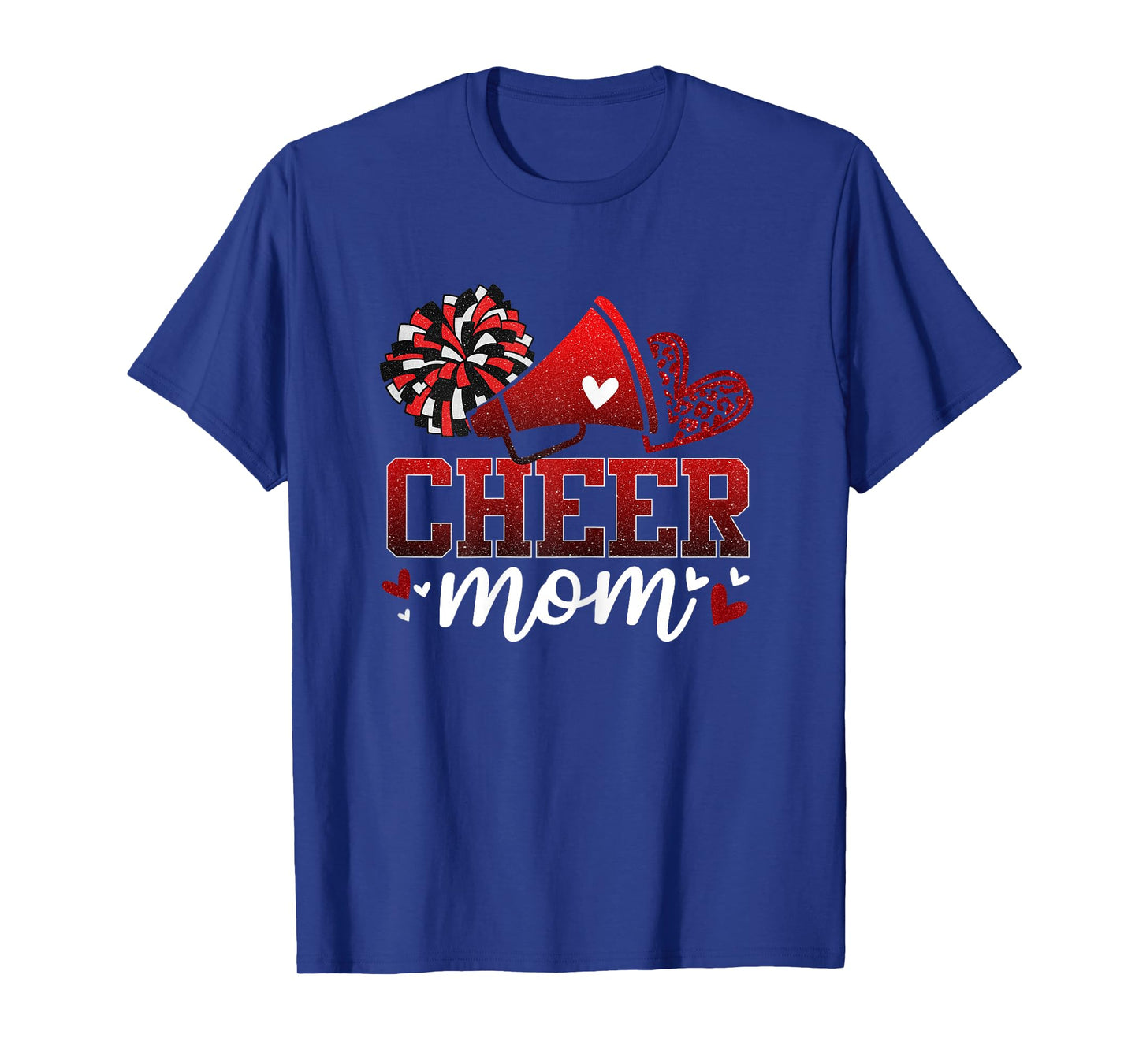 Football Cheer Mom Red Black Pom Leopard Cheerleader T-Shirt
