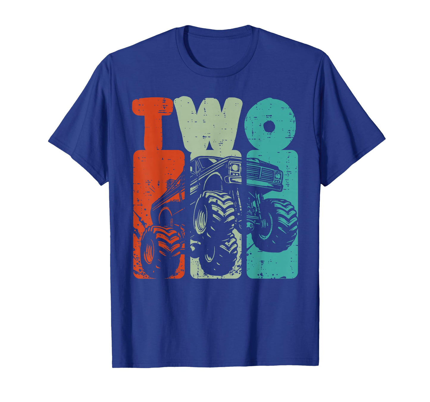 2nd Birthday Monster Truck Two Retro 2 Bday Toddler Boys Kid T-Shirt