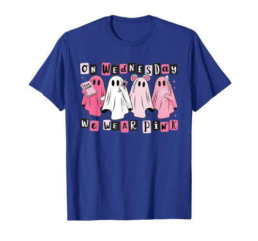 FUUNY On Wednesday We Wear Cute Pink Ghost Halloween T-Shirt