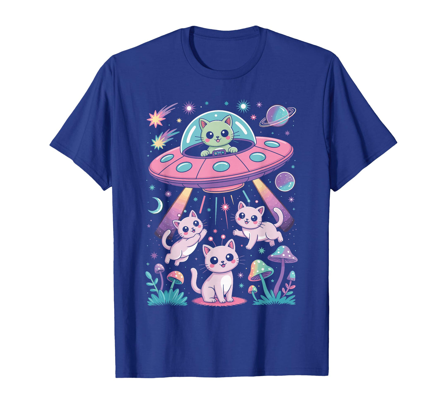 Cute Alien Cat UFO with Space Kittens Pastel Aesthetic T-Shirt