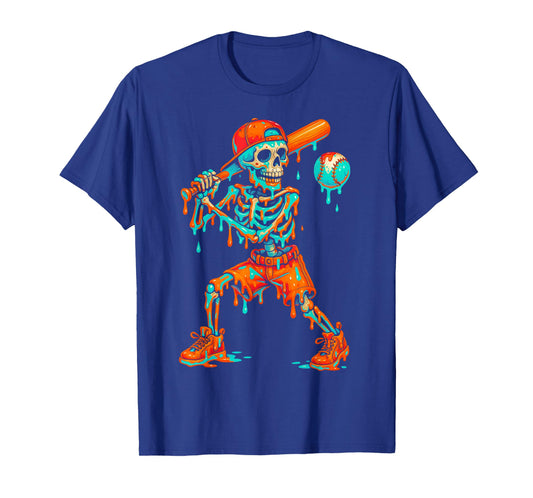 Halloween Baseball Skeleton Ice Cream Drip Baseball Boys Kid T-Shirt