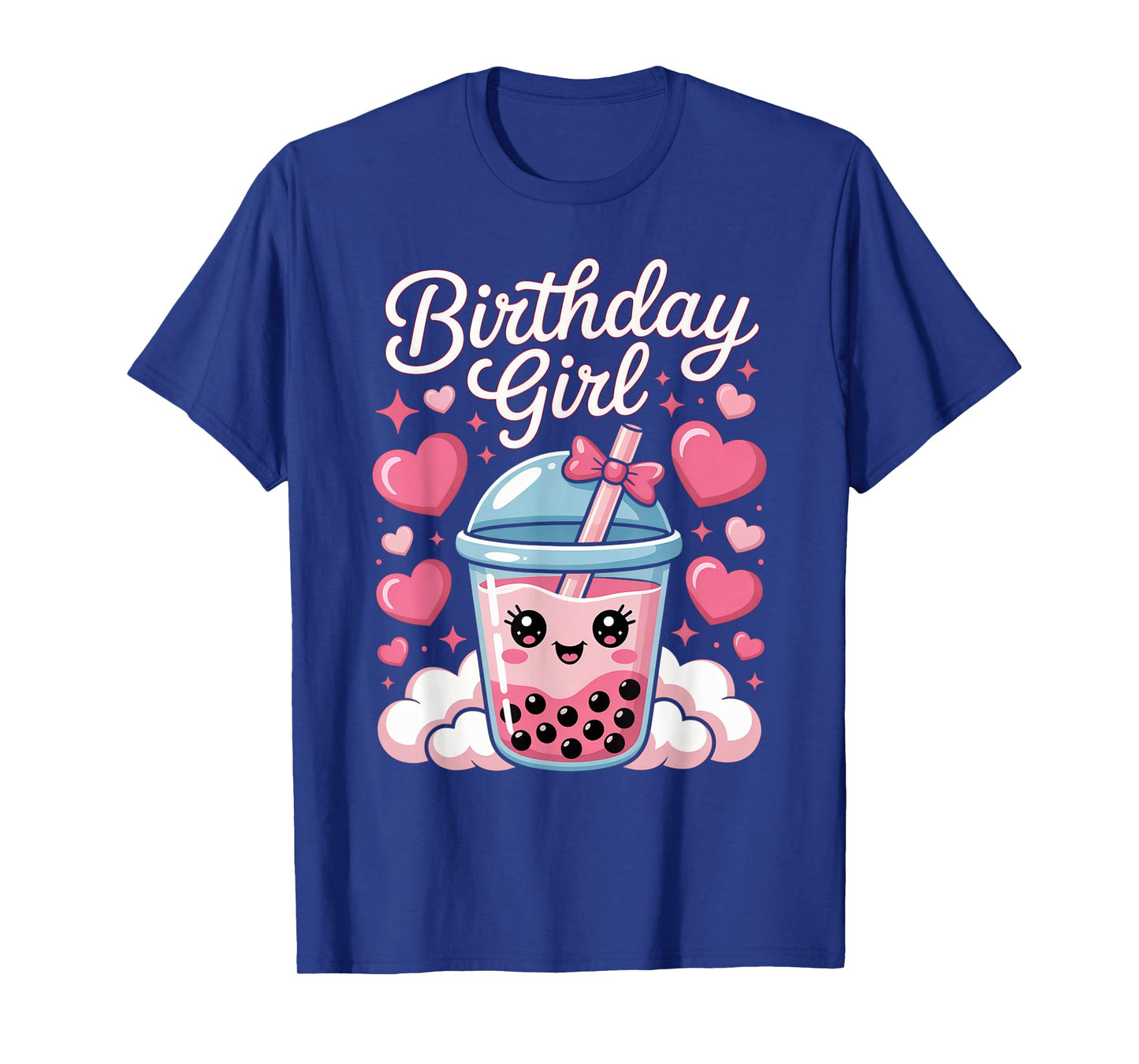 Happy Birthday Girl Cute Pink Bow Bubble Boba Tea Anime T-Shirt
