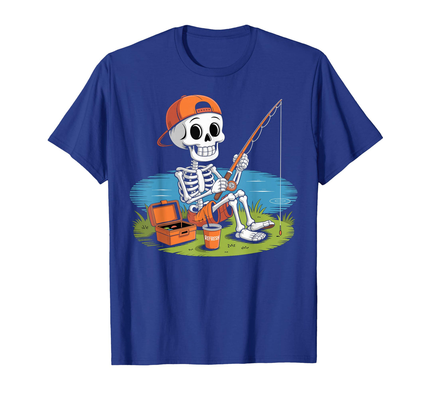 Skeleton Fishing Halloween Costume Funny Fishing Kids Boys T-Shirt