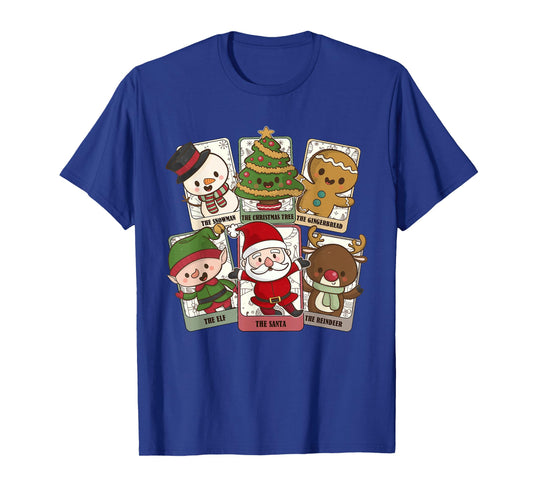 Retro Tarot Card Christmas Santa Elf Reindeer Gingerbread T-Shirt