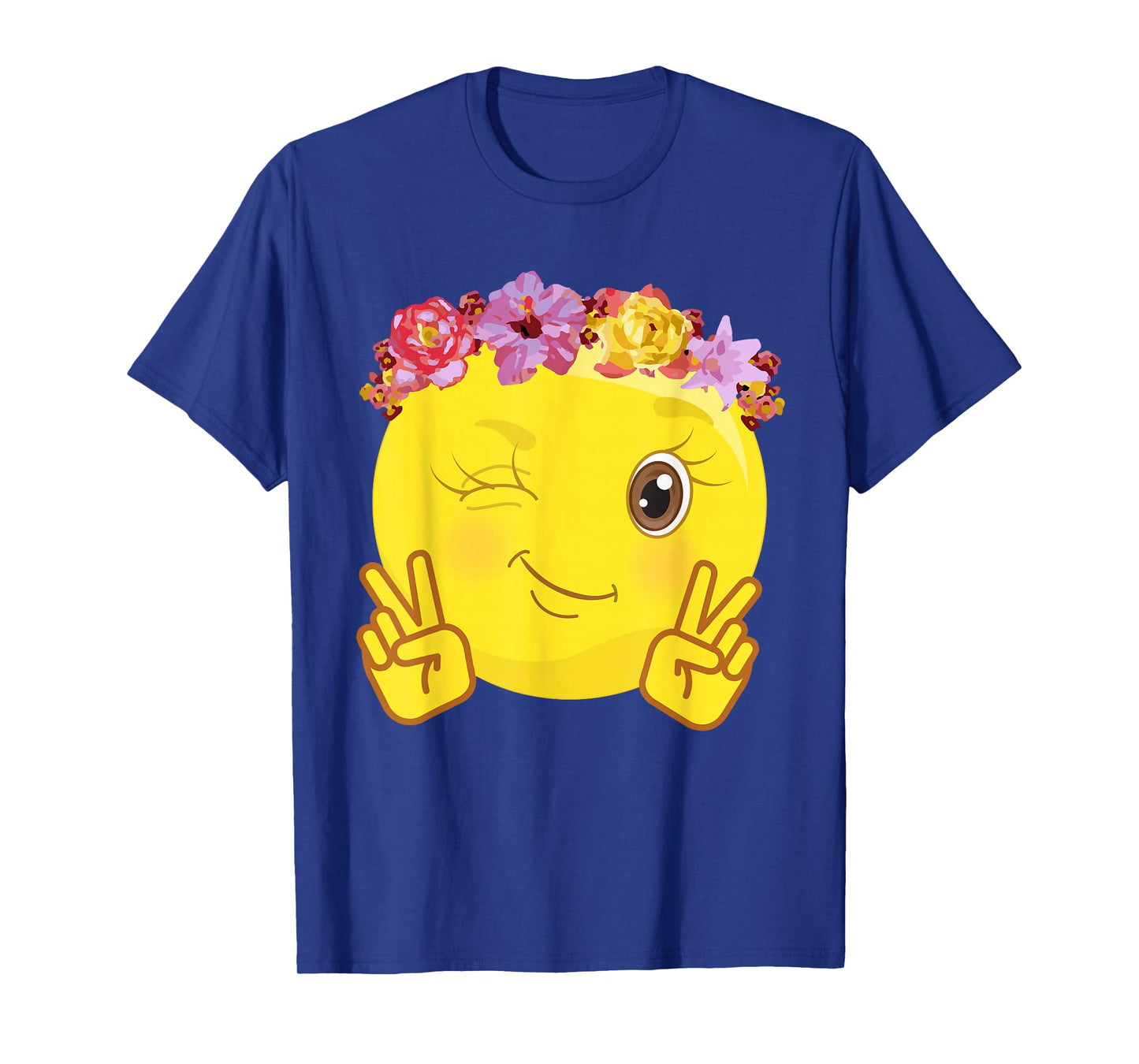 Peace Emoticon Winking Flower Crown T-Shirt T-Shirt