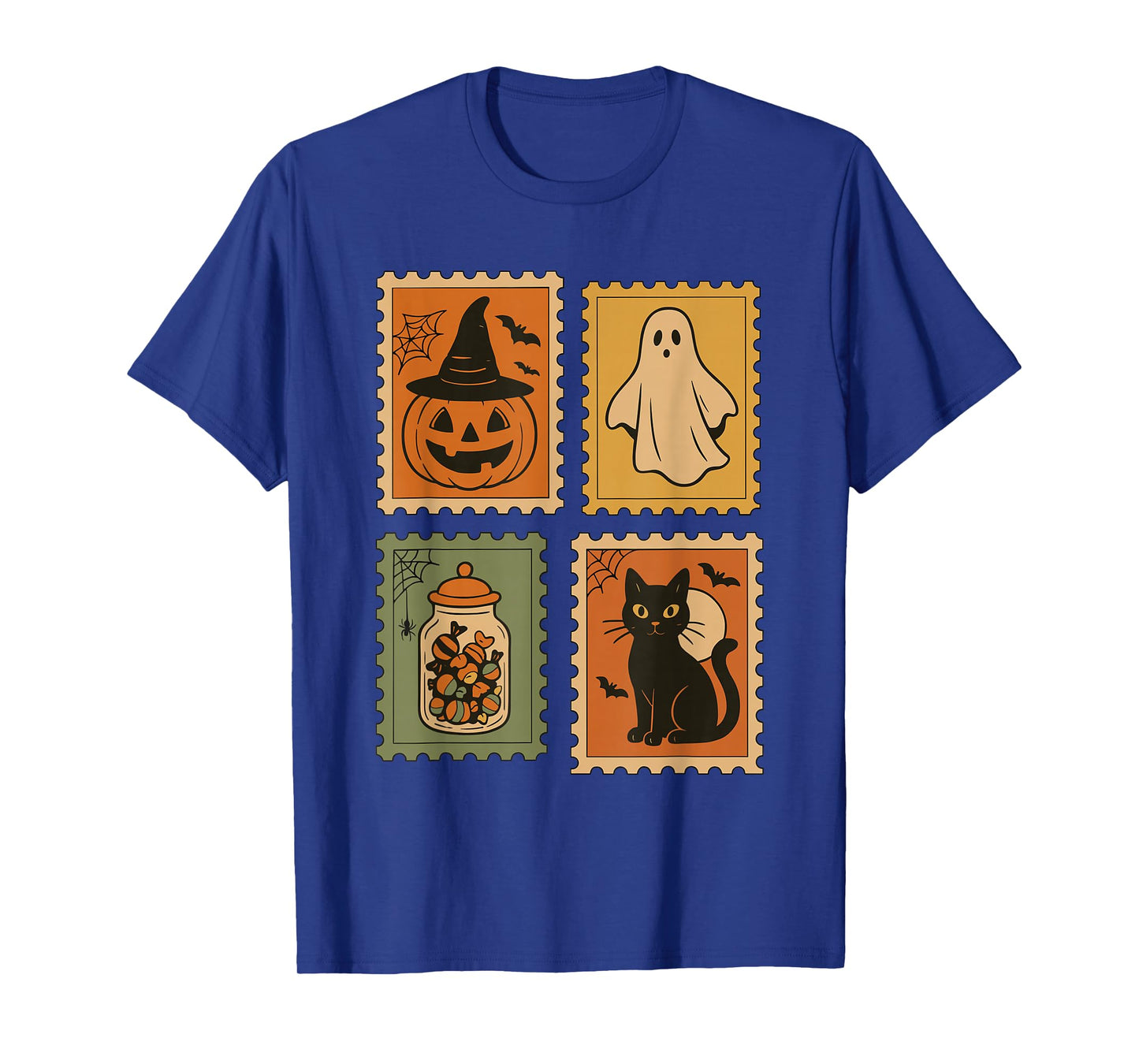 Retro Halloween Stamps, Pumpkin Ghost Black Cat Spooky T-Shirt