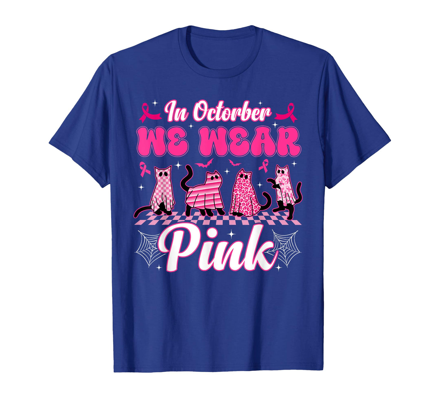 October We Wear Pink Cat Boo Ghost Breast Cancer Men Women T-Shirt